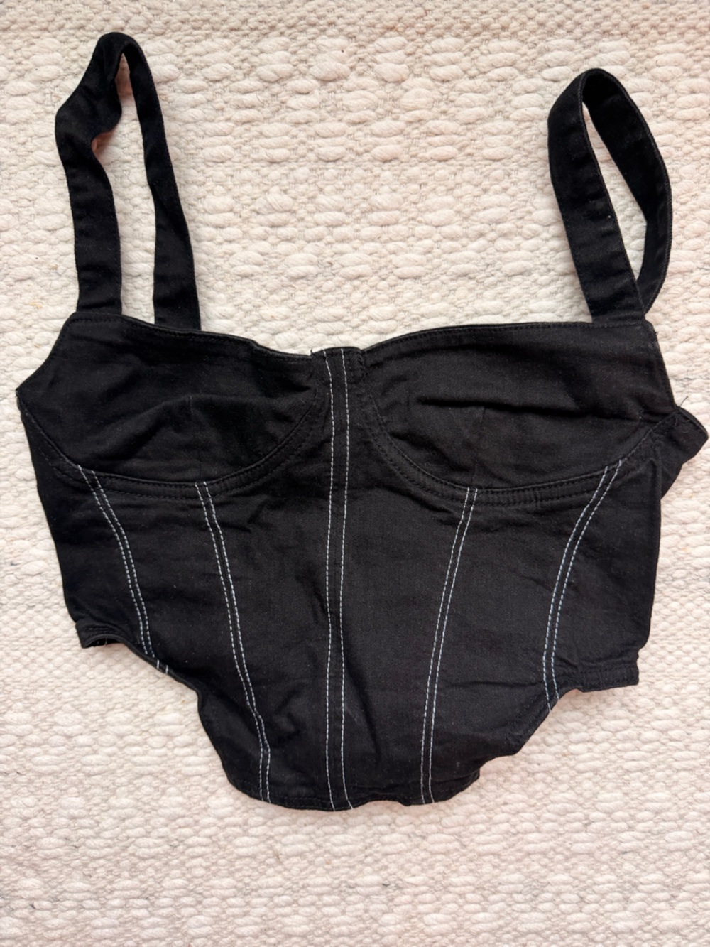 Zara Black Bustier Crop Top with Contrast Stitching